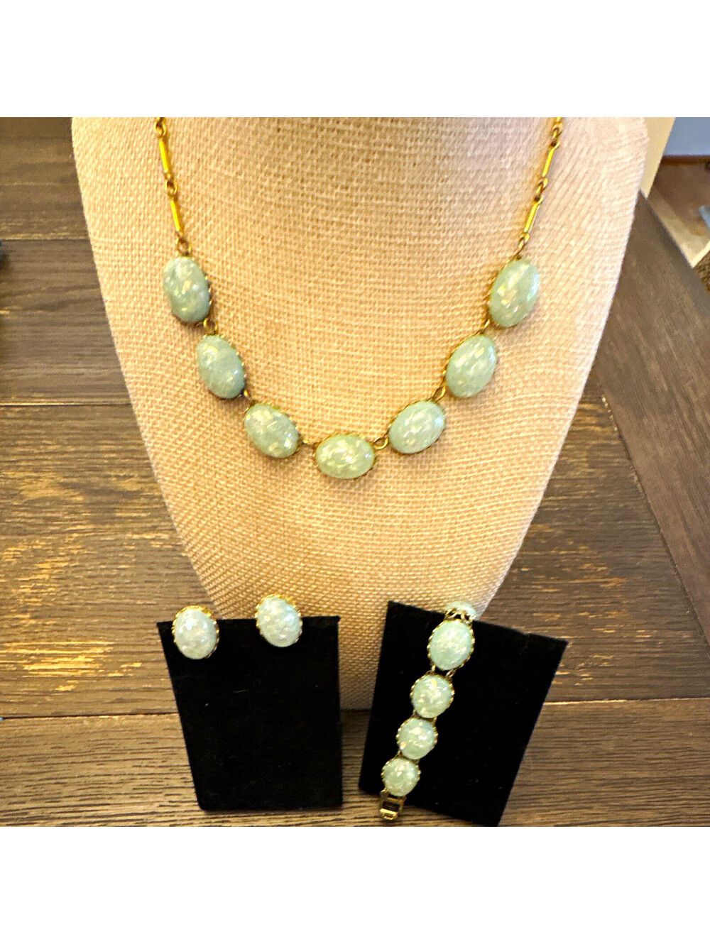 Estate Coro confetti bracelet necklace & screw backs UV glow